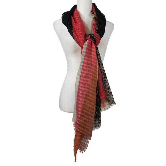 Womens Multicolor Raw Edge Sheer Scarf OS Very Large Shawl Cover Cape Thin - Picture 8 of 16